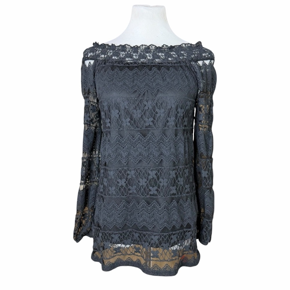 NWT American Rag Black Lace Overlay Off the Shoulder Long Sleeve Blouse - Small